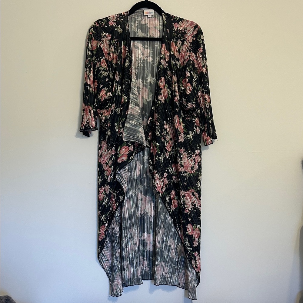 LuLaRoe Black and Pink Floral Shirley Cardigan